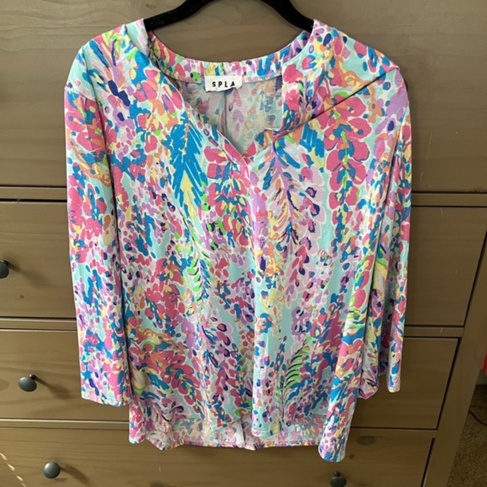S P L A Women's Multicolor Top Tunic length casual cut